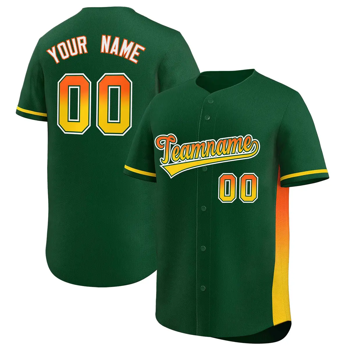 Green Orange-Gold Gradient Side Authentic Baseball Jersey