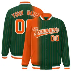 Green Orange Gradient Pinstripe Varsity Full-Snap Baseball Jacket 1