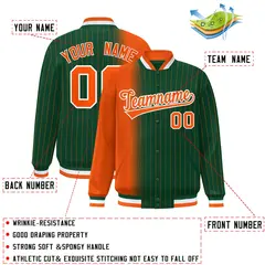 Green Orange Gradient Pinstripe Varsity Full-Snap Baseball Jacket 2