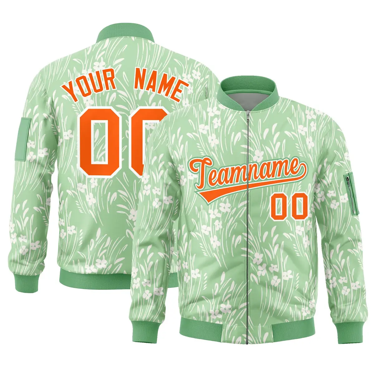 Green Orange Hawaii Full-Zip Letterman Varsity Bomber Jacket