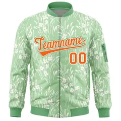 Green Orange Hawaii Full-Zip Letterman Varsity Bomber Jacket 3