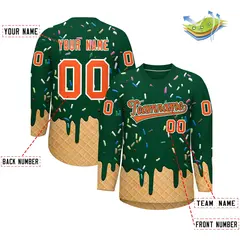 Green Orange Ice Cream Pattern V-Neck Hockey Jersey 2