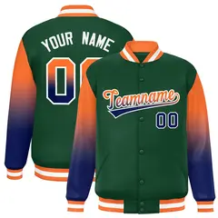Green Orange-Navy Gradient Varsity Full-Snap Raglan Baseball Jacket 1