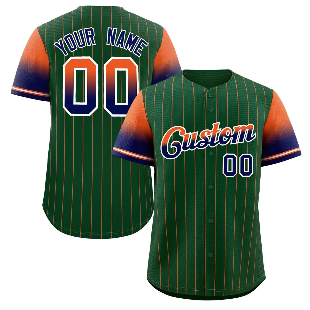 Green Orange Navy-White Stripe Gradient Baseball Jersey