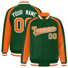 Green Orange Raglan Color Block Varsity Full-Snap Letterman Jacket
