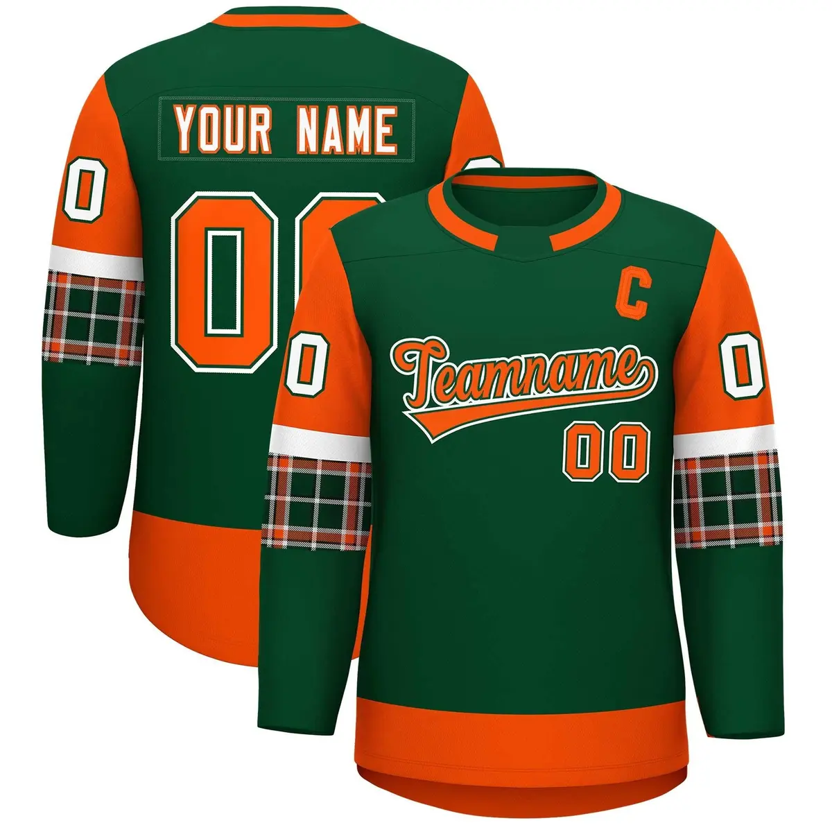 Green Orange Raglan Round-Neck Hockey Jersey