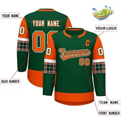 Green Orange Raglan Round-Neck Hockey Jersey 2