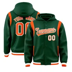 Green Orange Shoulder Color Block Varsity Letterman Jacket Hoodie 1
