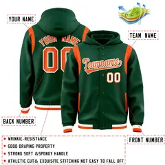 Green Orange Shoulder Color Block Varsity Letterman Jacket Hoodie 4