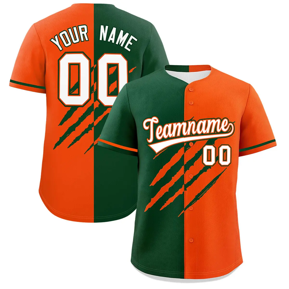 Green Orange Split Tiger Claw Scratch Baseball Jersey