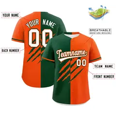 Green Orange Split Tiger Claw Scratch Baseball Jersey 2