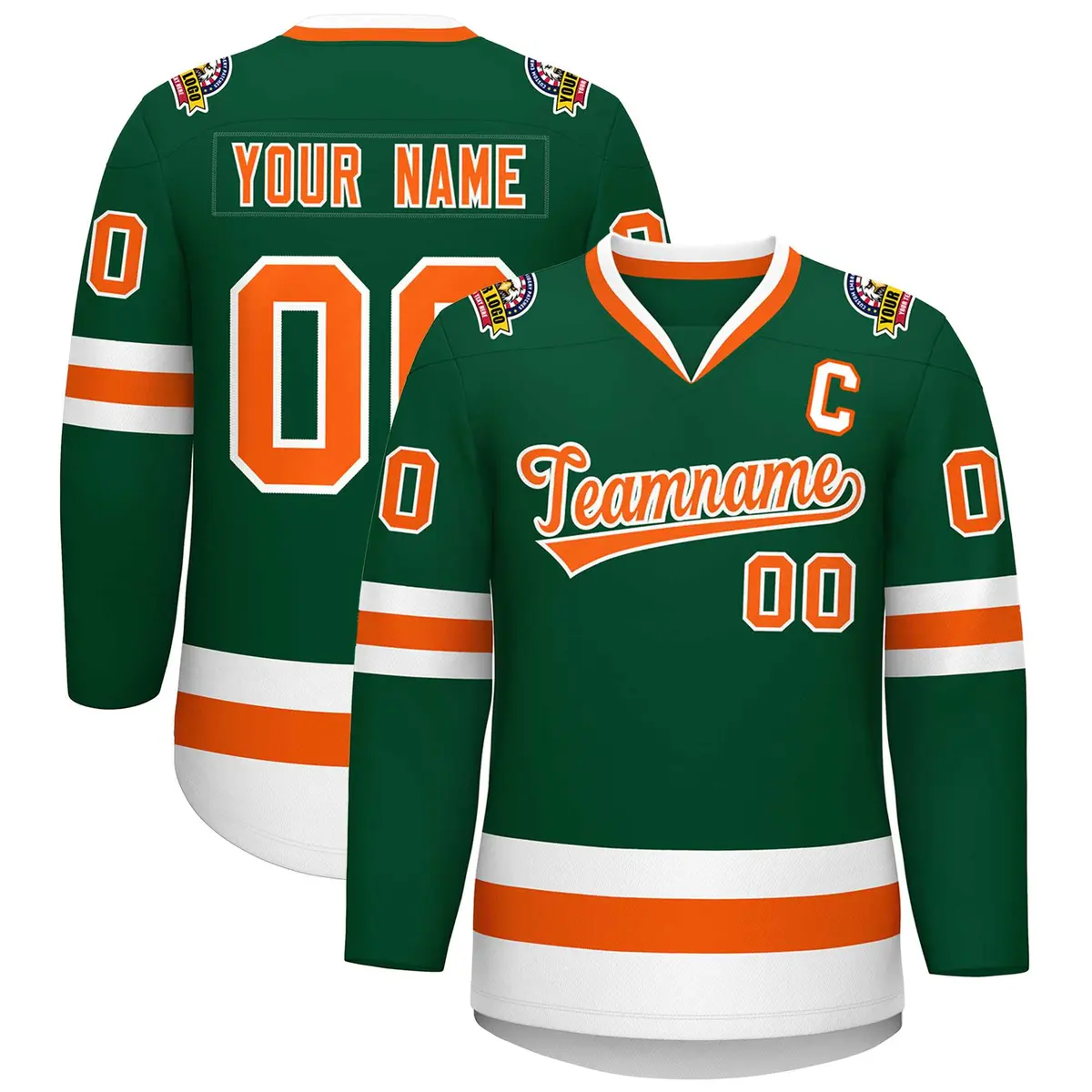 Green Orange-White Classic Style Hockey Jersey