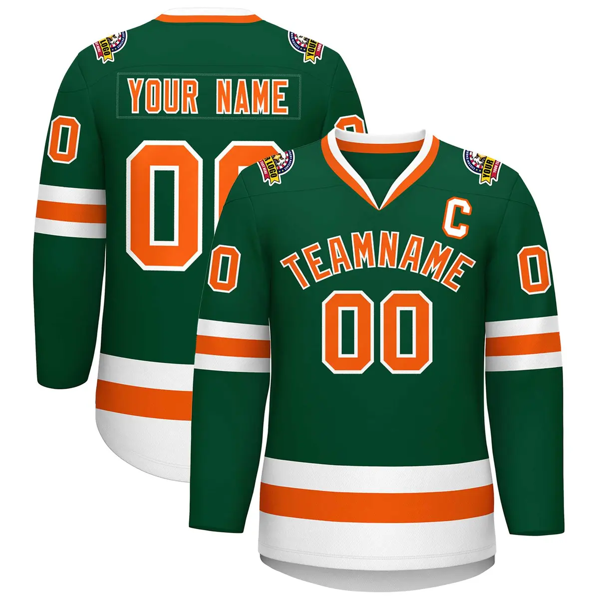 Green Orange-White Classic Style Hockey Jersey
