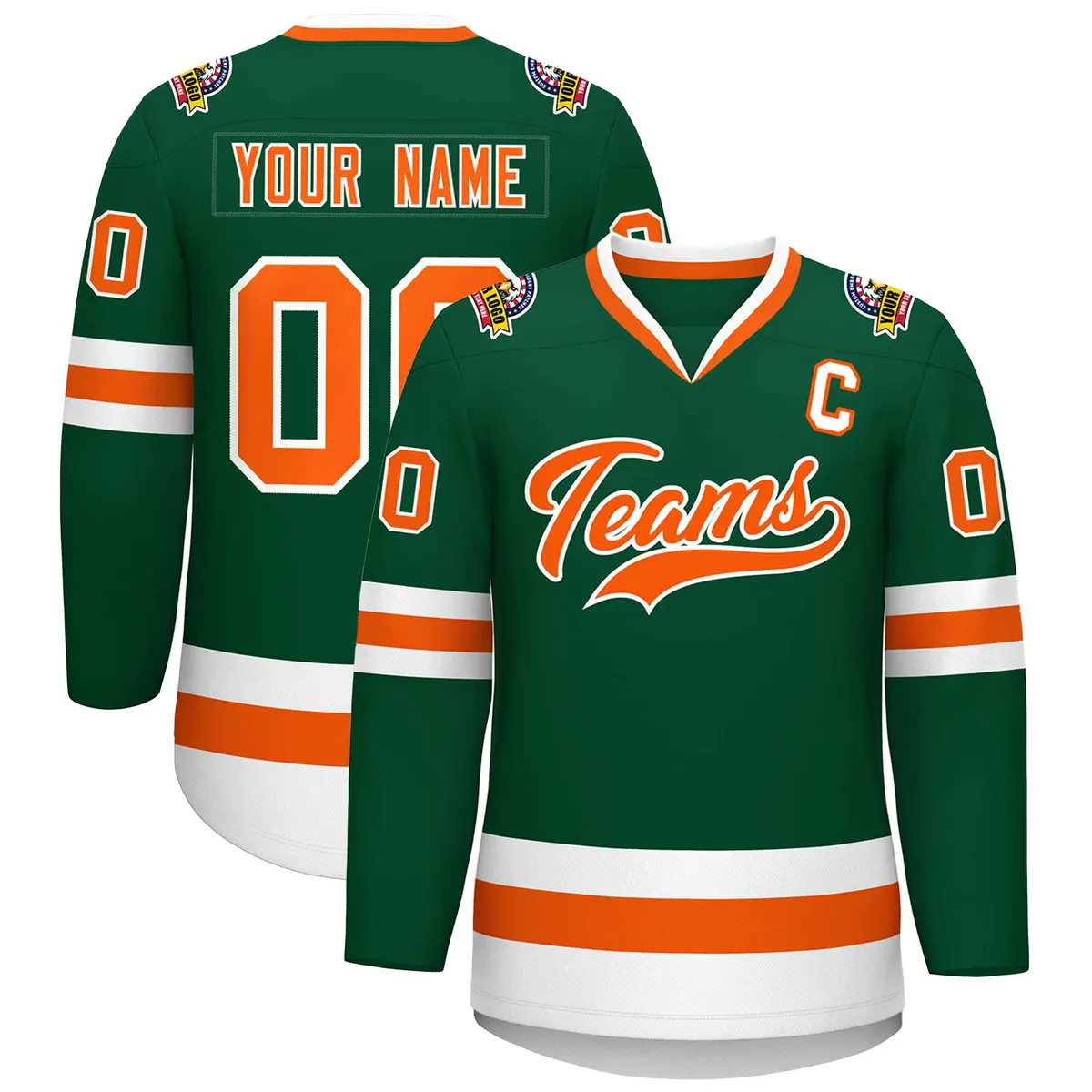 Green Orange-White Classic Style Hockey Jersey