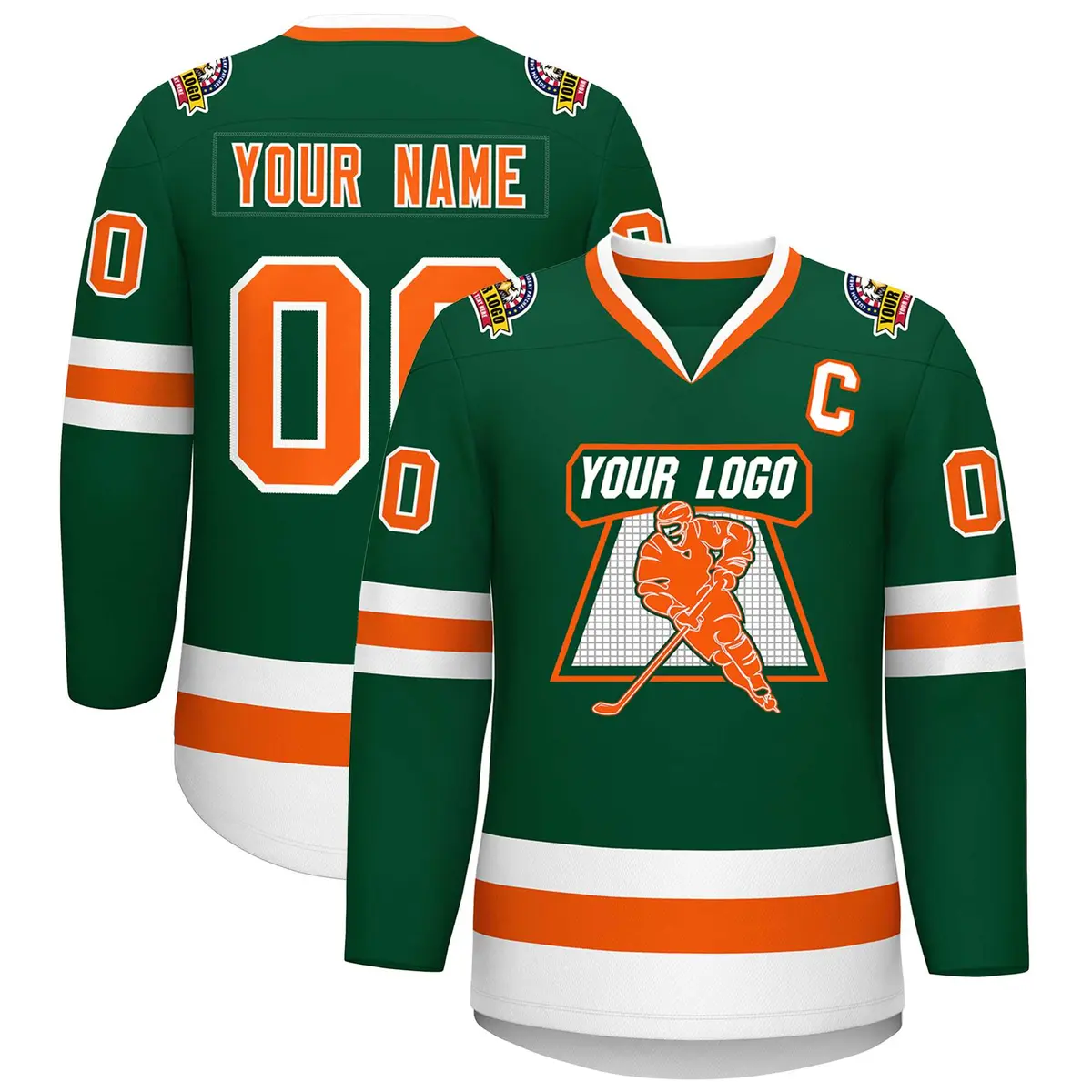 Green Orange-White Classic Style Hockey Jersey