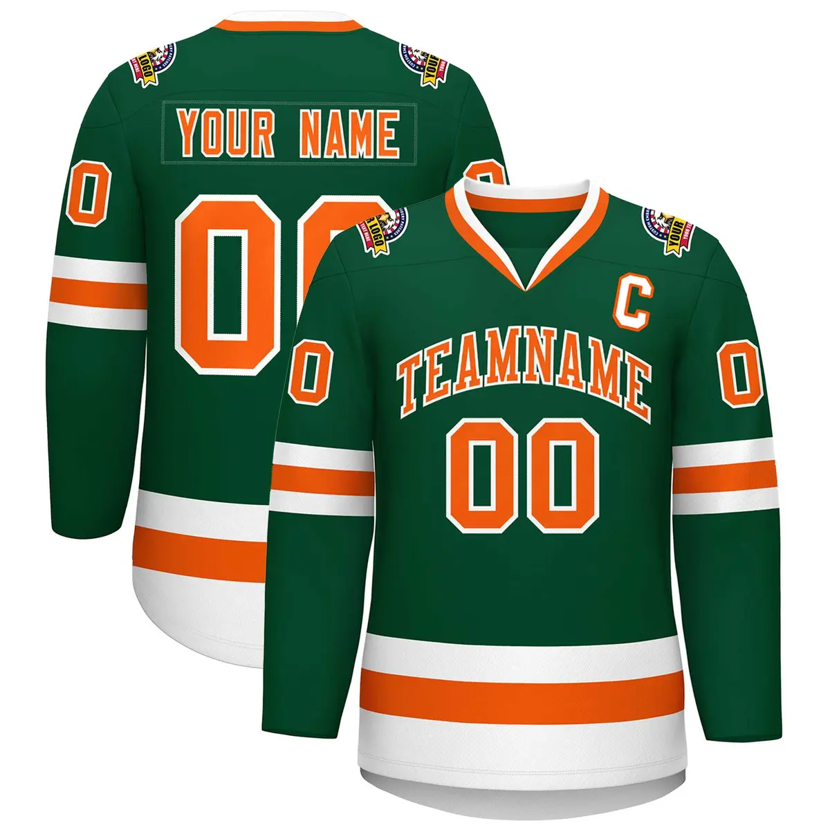 Green Orange-White Classic Style Hockey Jersey