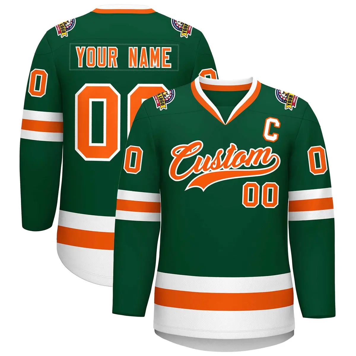 Green Orange-White Classic Style Hockey Jersey