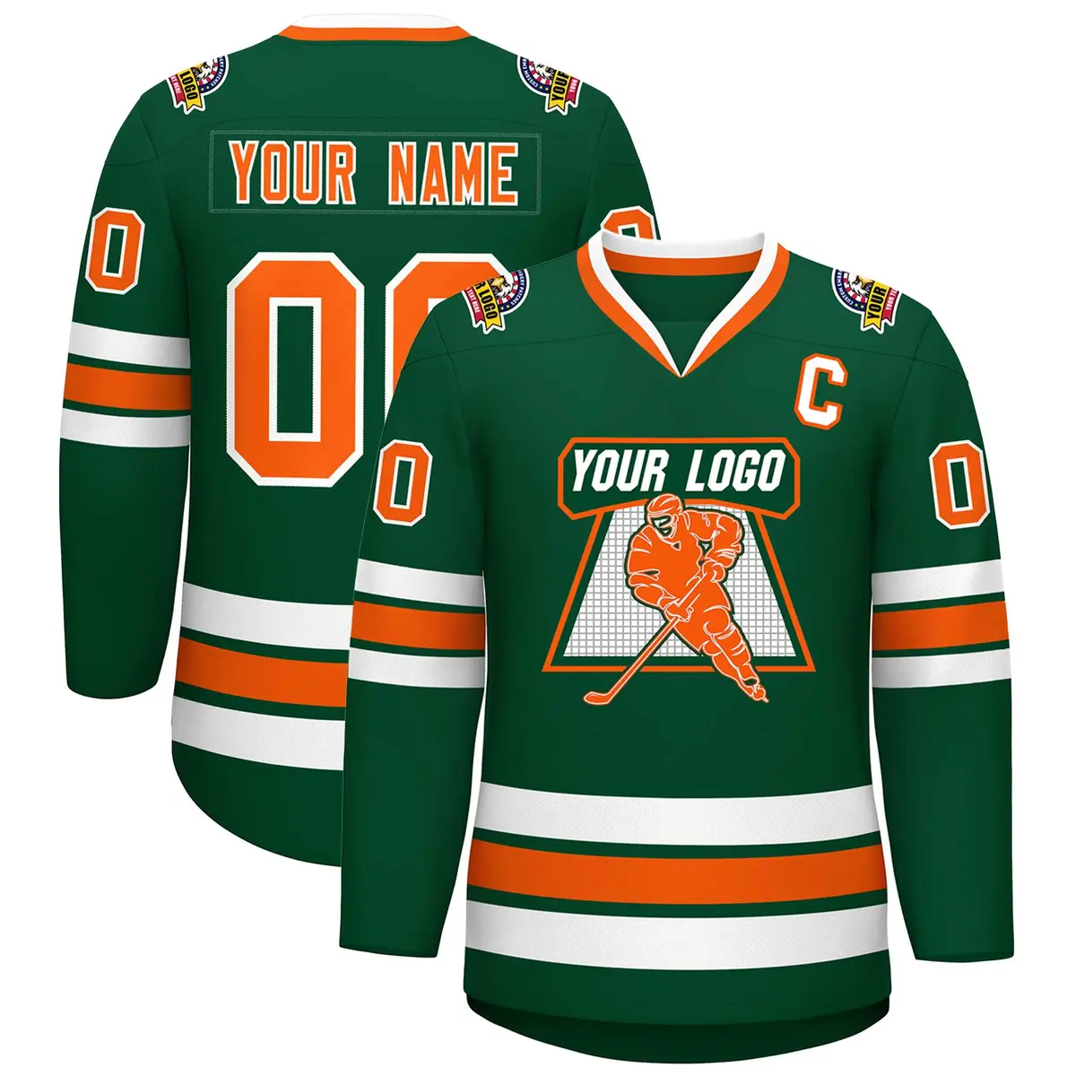Green Orange-White Classic Style Hockey Jersey