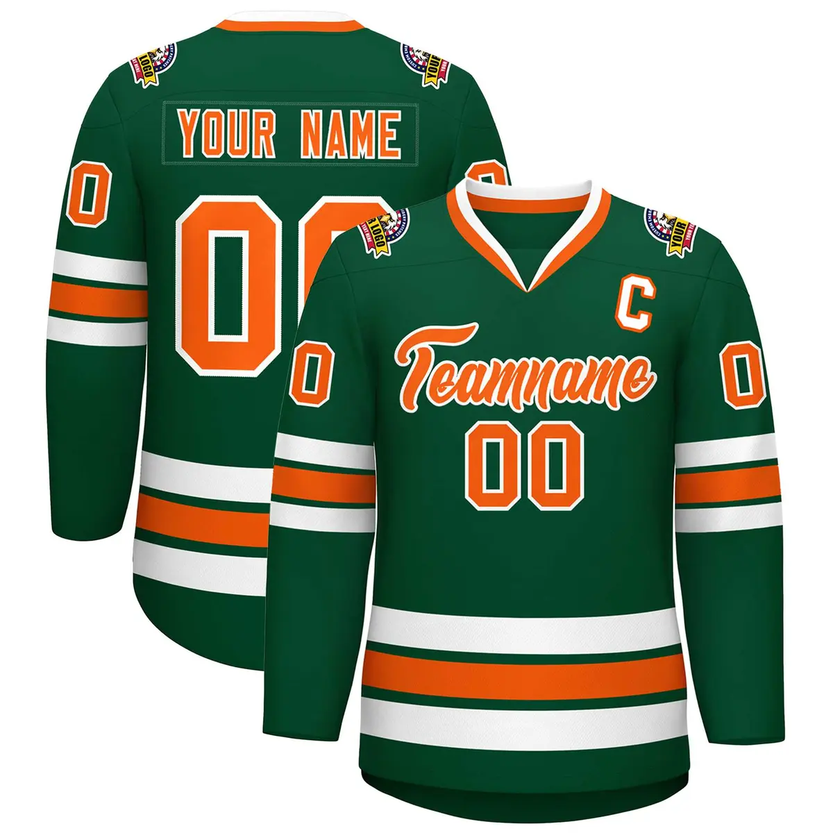 Green Orange-White Classic Style Hockey Jersey