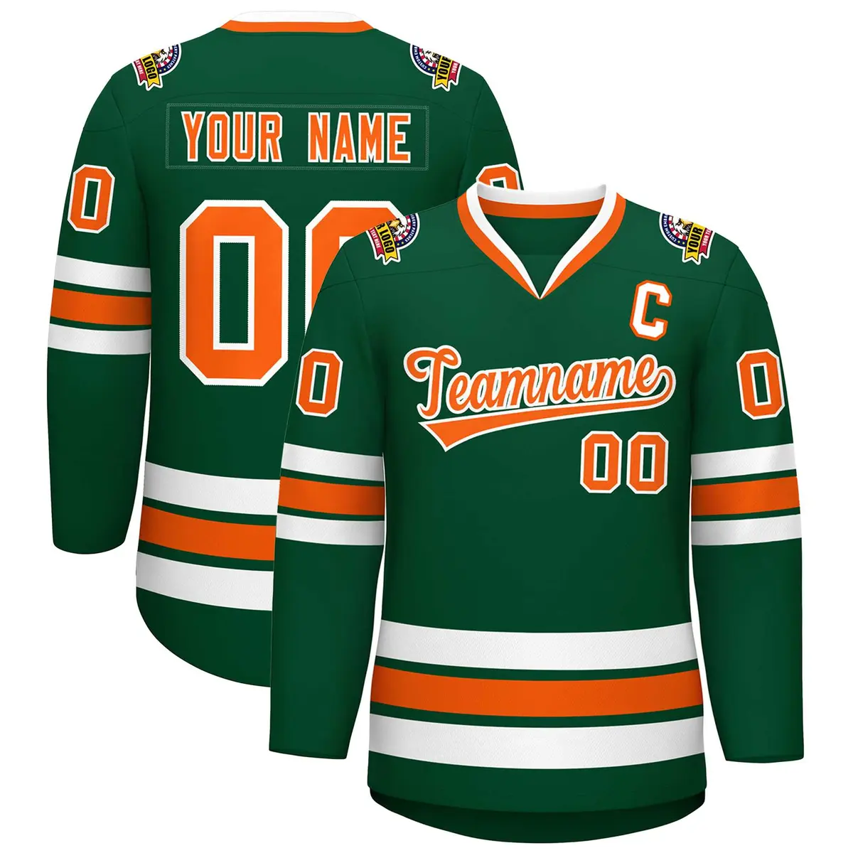 Green Orange-White Classic Style Hockey Jersey