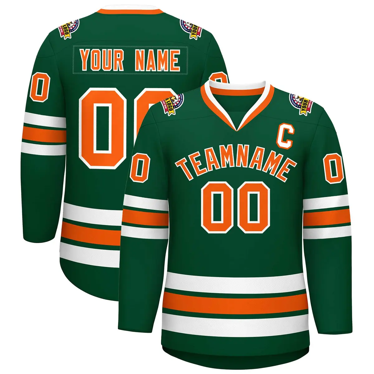 Green Orange-White Classic Style Hockey Jersey