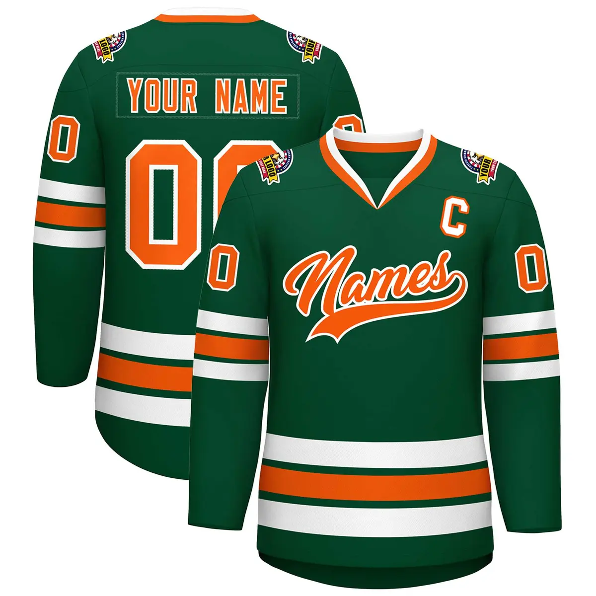 Green Orange-White Classic Style Hockey Jersey
