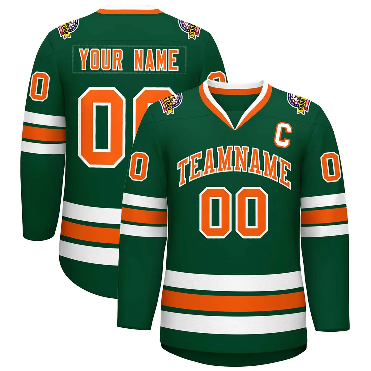 Green Orange-White Classic Style Hockey Jersey