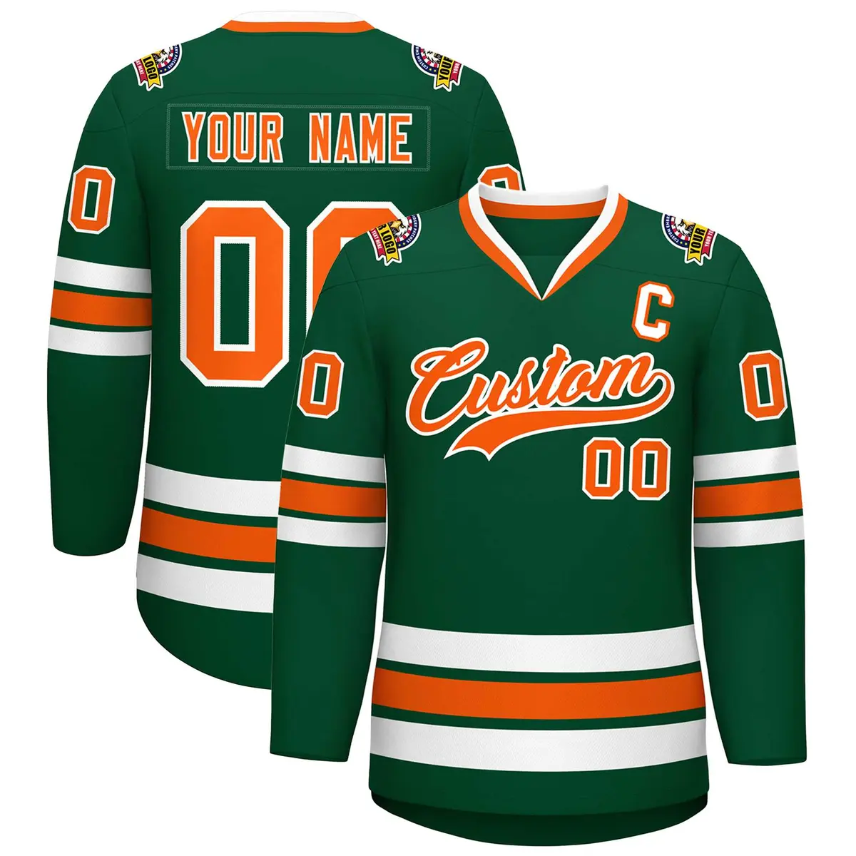 Green Orange-White Classic Style Hockey Jersey