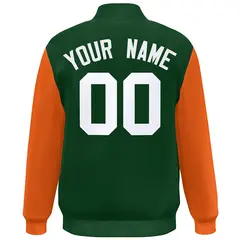 Green Orange-White Color Block Varsity Full-Snap Bomber Jacket 4