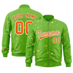Green Orange White Full-Zip Graffiti Splash Varsity Letterman Jacket 1