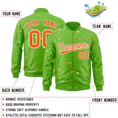 Green Orange White Full-Zip Graffiti Splash Varsity Letterman Jacket 2