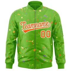 Green Orange White Full-Zip Graffiti Splash Varsity Letterman Jacket 3