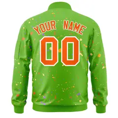 Green Orange White Full-Zip Graffiti Splash Varsity Letterman Jacket 4