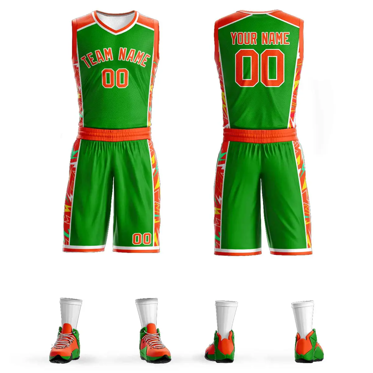 Green Orange-White Lightning Graffiti Basketball Jersey
