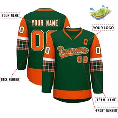 Green Orange-White Raglan V-Neck Hockey Jersey 2