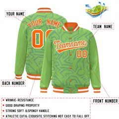 Green Orange-White Stripe Graffiti Pattern Varsity Full-Snap Jacket 2