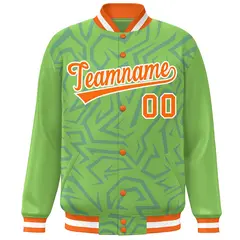 Green Orange-White Stripe Graffiti Pattern Varsity Full-Snap Jacket 3