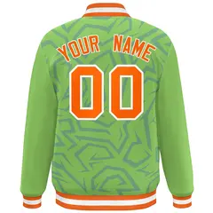 Green Orange-White Stripe Graffiti Pattern Varsity Full-Snap Jacket 4