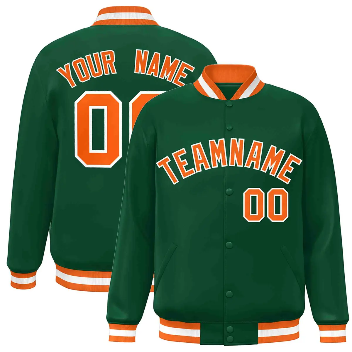 Green Orange-White Varsity Full-Snap Letterman Jacket