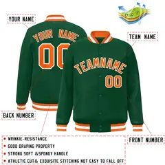 Green Orange-White Varsity Full-Snap Letterman Jacket 2