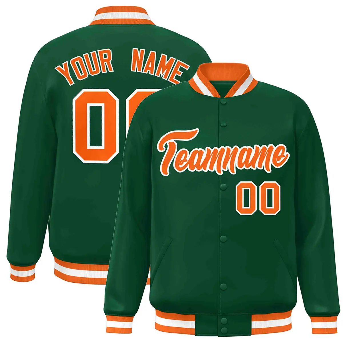 Green Orange-White Varsity Full-Snap Letterman Jacket