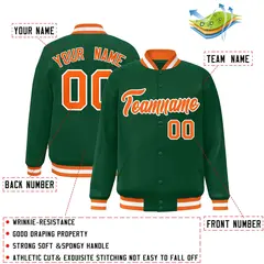 Green Orange-White Varsity Full-Snap Letterman Jacket 2