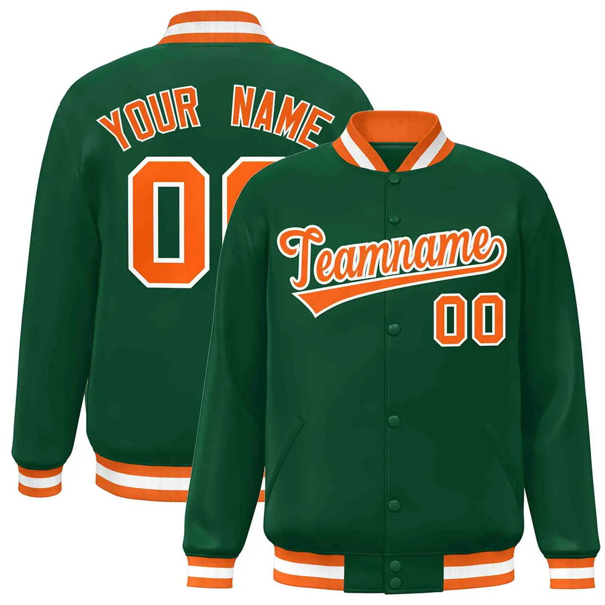 Green Orange-White Varsity Full-Snap Letterman Jacket