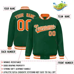 Green Orange-White Varsity Full-Snap Letterman Jacket 2