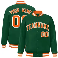 Green Orange-White Varsity Full-Snap Letterman Jacket 1