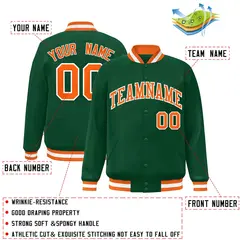 Green Orange-White Varsity Full-Snap Letterman Jacket 2