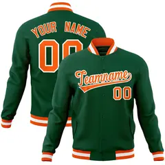 Green Orange-White Varsity Full-Snap Letterman Jacket