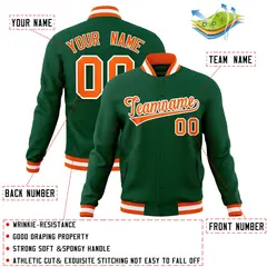 Green Orange-White Varsity Full-Snap Letterman Jacket 4