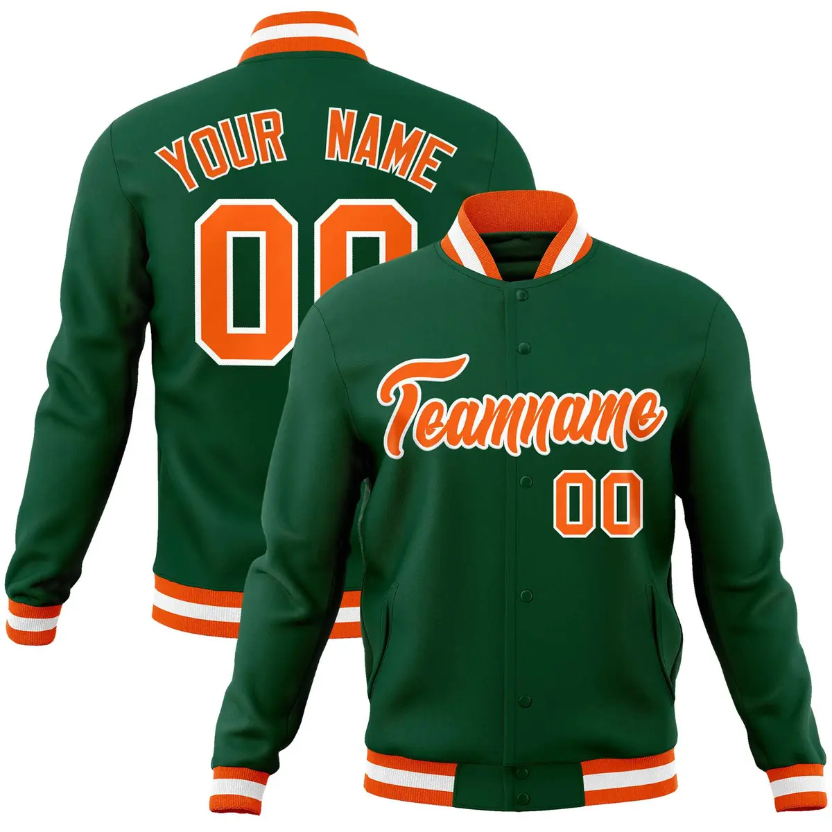Green Orange-White Varsity Full-Snap Letterman Jacket