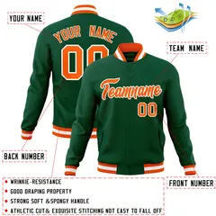 Green Orange-White Varsity Full-Snap Letterman Jacket 4